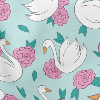 Flowers And Swans Lightweight Cotton Poplin