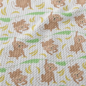 Cute Monkey With Banana Birdseye Piqué