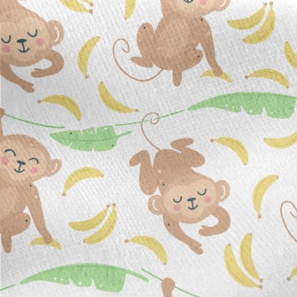Cute Monkey With Banana Jersey Backed Fleece