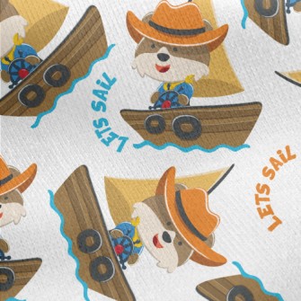 Cartoon Sailing Animals Jersey Backed Fleece