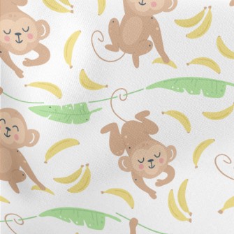 Cute Monkey With Banana Lightweight Cotton Poplin
