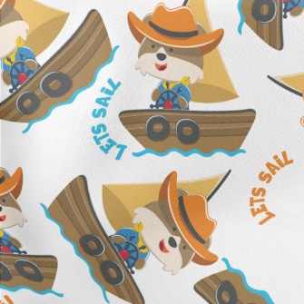 Cartoon Sailing Animals Lightweight Cotton Poplin