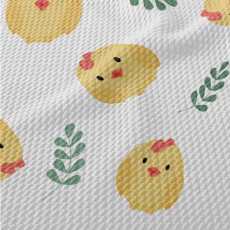 Cute Chicks And Leaves Birdseye Piqué