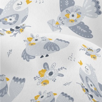 Bird Flying With Flowers Lightweight Performance Linen