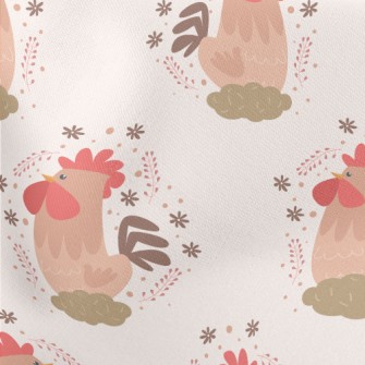 Shiny Hand Drawn Rooster Lightweight Cotton Poplin