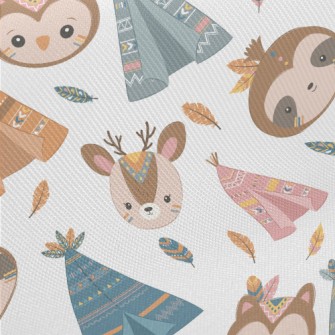 Indian Children Animals Midweight Cotton Poplin
