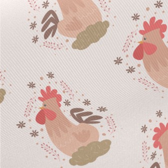 Shiny Hand Drawn Rooster Midweight Cotton Poplin