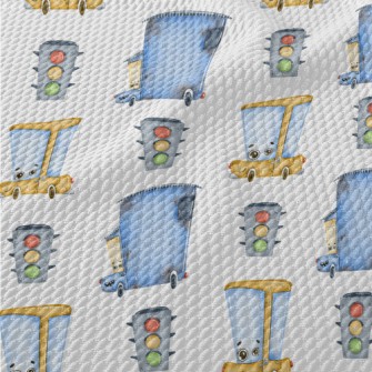 Cartoon Car And Traffic Lights Birdseye Piqué