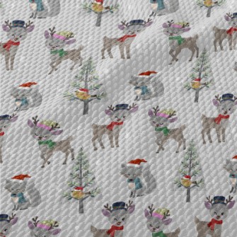 Deer And Wolf Wearing Santa Ha Birdseye Piqué
