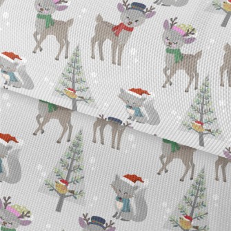 Deer And Wolf Wearing Santa Ha Waterproof Oxford