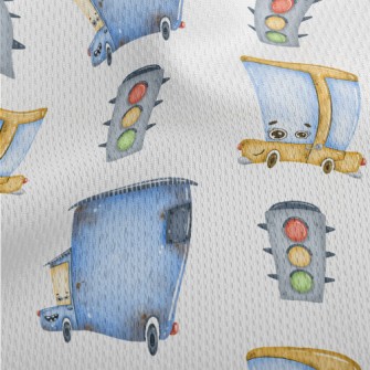 Cartoon Car And Traffic Lights Athletic Mesh Flat Back