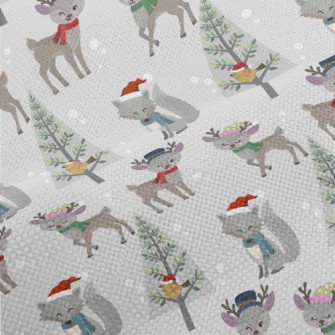 Deer And Wolf Wearing Santa Ha Performance Linen