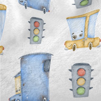 Cartoon Car And Traffic Lights Minky
