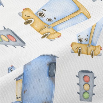 Cartoon Car And Traffic Lights Piqué