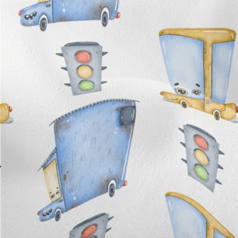 Cartoon Car And Traffic Lights Lightweight Performance Linen