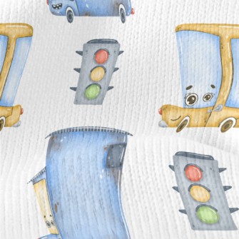 Cartoon Car And Traffic Lights Stretch Jersey