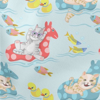 Cat Lying On The Jumping Horse Lightweight Cotton Poplin