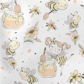 Flower Fairy And Bee Lightweight Cotton Poplin