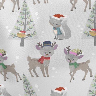 Deer And Wolf Wearing Santa Ha Lightweight Cotton Poplin