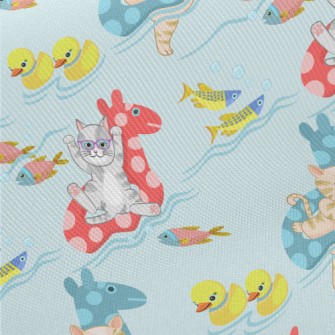 Cat Lying On The Jumping Horse Midweight Cotton Poplin