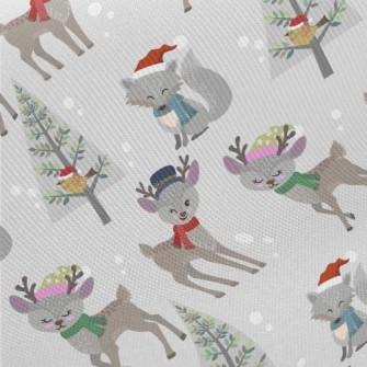 Deer And Wolf Wearing Santa Ha Midweight Cotton Poplin