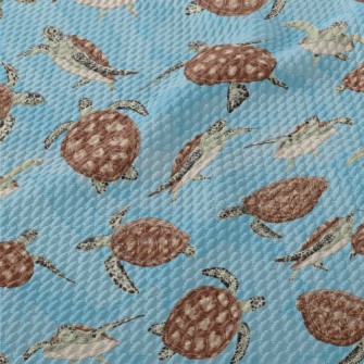 A Turtle Swimming Freely Birdseye Piqué