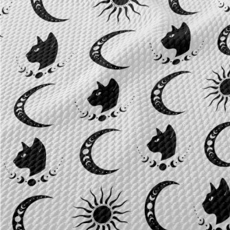 Cat And Moon Symbol Birdseye Piqué