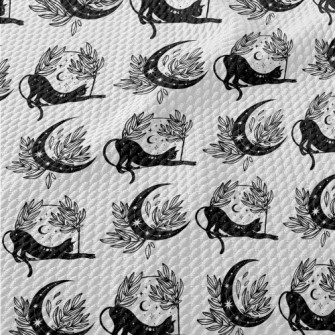 Mystical Symbols And Cats Birdseye Piqué