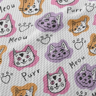 Funny Cat Doodles Birdseye Piqué
