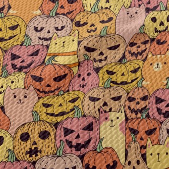 Cat Pumpkin Hide And Seek Birdseye Piqué