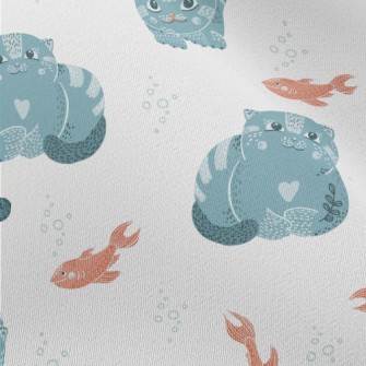 Blue Cat Teasing Goldfish Chiffon