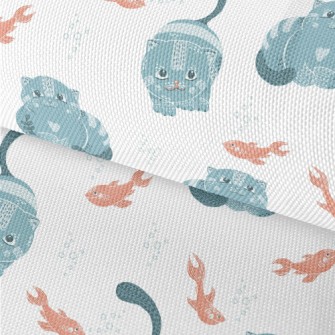 Blue Cat Teasing Goldfish Waterproof Oxford