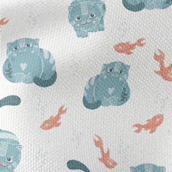 Blue Cat Teasing Goldfish Waterproof Canvas