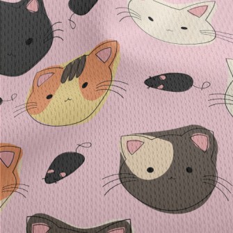 Hand Drawn Cat Face Doodle Athletic Mesh Flat Back
