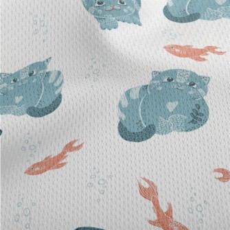 Blue Cat Teasing Goldfish Athletic Mesh Flat Back