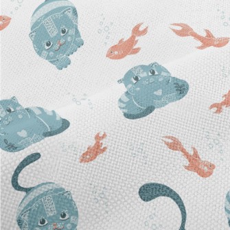 Blue Cat Teasing Goldfish Performance Linen