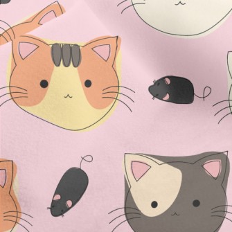 Hand Drawn Cat Face Doodle Micro Fleece