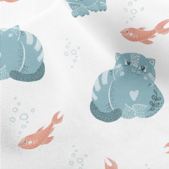 Blue Cat Teasing Goldfish Micro Fleece