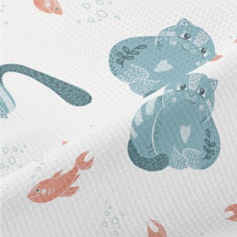 Blue Cat Teasing Goldfish Piqué