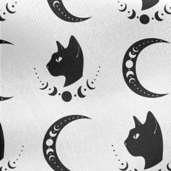 Cat And Moon Symbol Jersey Backed Fleece
