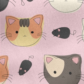 Hand Drawn Cat Face Doodle Jersey Backed Fleece