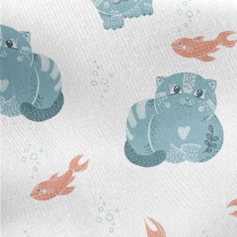 Blue Cat Teasing Goldfish Jersey Backed Fleece