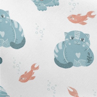 Blue Cat Teasing Goldfish Pongee