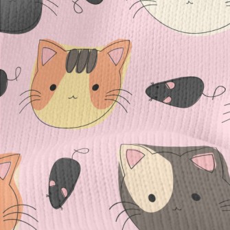 Hand Drawn Cat Face Doodle Stretch Jersey