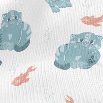 Blue Cat Teasing Goldfish Stretch Jersey