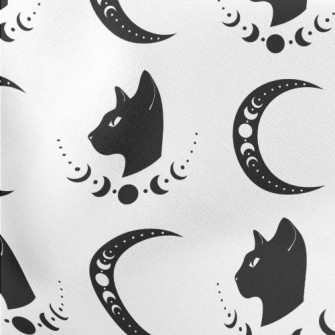 Cat And Moon Symbol Lightweight Cotton Poplin