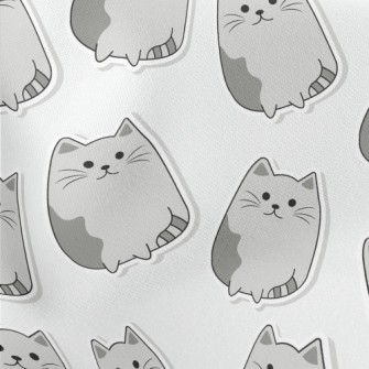 Gray Cartoon Cat Lightweight Cotton Poplin