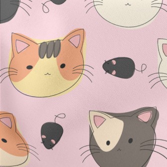 Hand Drawn Cat Face Doodle Lightweight Cotton Poplin