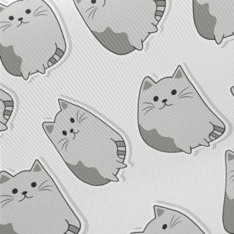 Gray Cartoon Cat Midweight Cotton Poplin