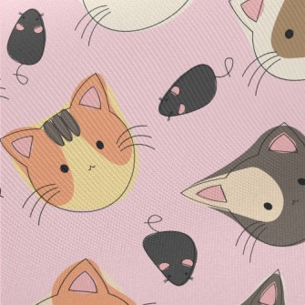 Hand Drawn Cat Face Doodle Midweight Cotton Poplin